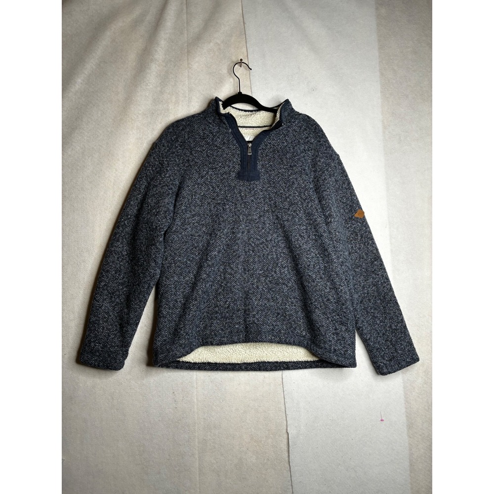 Orvis Mens Blue Marled Sherpa‎ Lined Quarter Zip Pullover Sweater Large 1247213